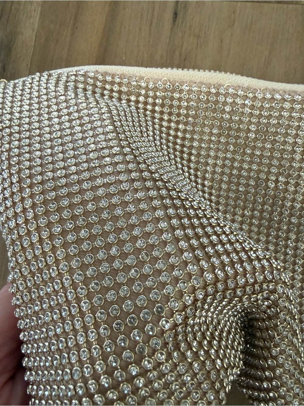 Crystal Mesh Evening Shoulder Bag in Cream with Black Strap - Picture 3 of 5
